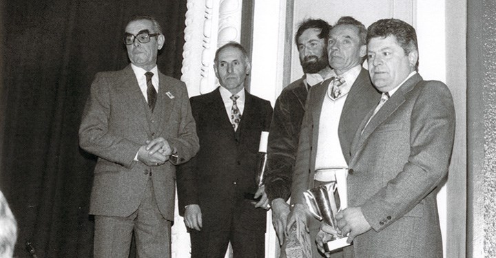 A Murderer’s Row of Great Côte Rôtie Growers circa 1960-70s. From left Albert Dervieux, Marius Gentaz, unknown grower, Emile Champet and Robert Jasmin.