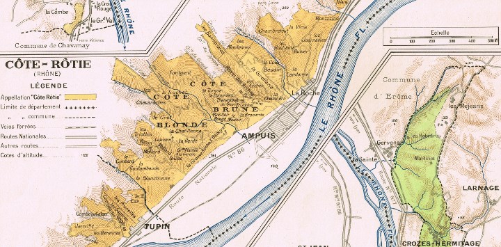 50 years ago, all Côte Rôties were blends of lieux-dits.  Here a circa 1940s Larmat Map shows 60+ parcels, many of which were only partially planted.  <a href="https://www.rarewineco.com/images/cote-rotie-larmat-full-size.jpg" target="new">Click Here</a> to open larger, zoomable map in a new tab.